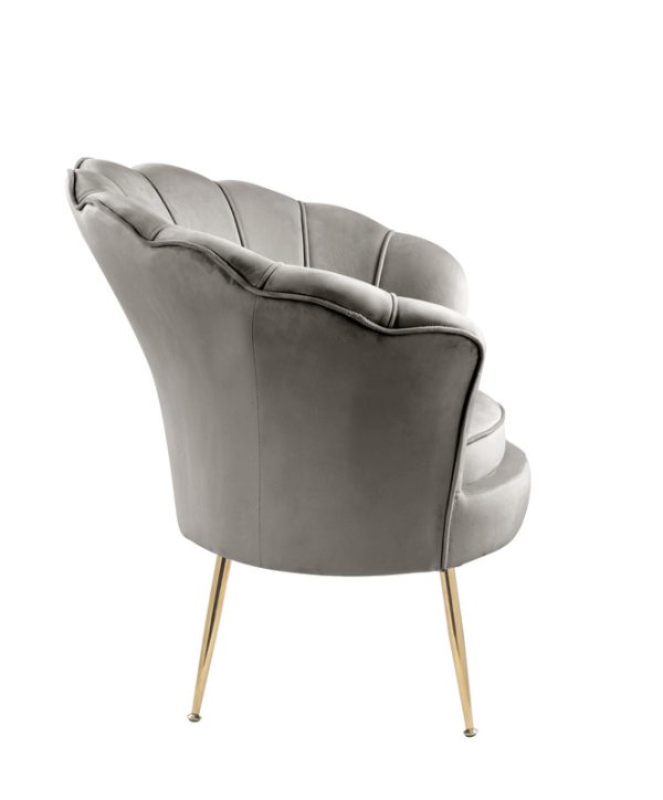 Angelina 34"W Gray Velvet Scalloped Back Barrel Accent Chair with Metal Legs - Image 2