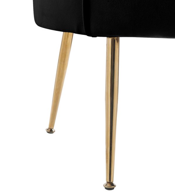 Angelina 34"W Black Velvet Scalloped Back Barrel Accent Chair with Metal Legs - Image 6