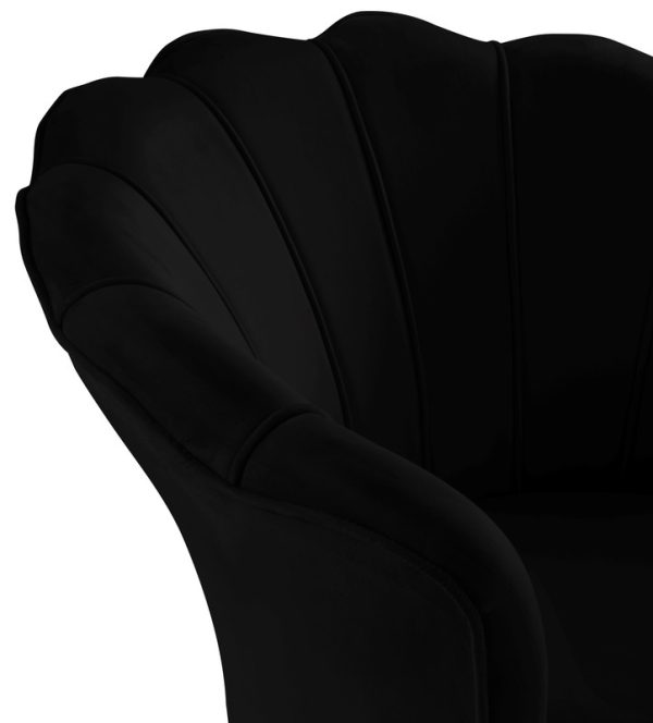 Angelina 34"W Black Velvet Scalloped Back Barrel Accent Chair with Metal Legs - Image 5