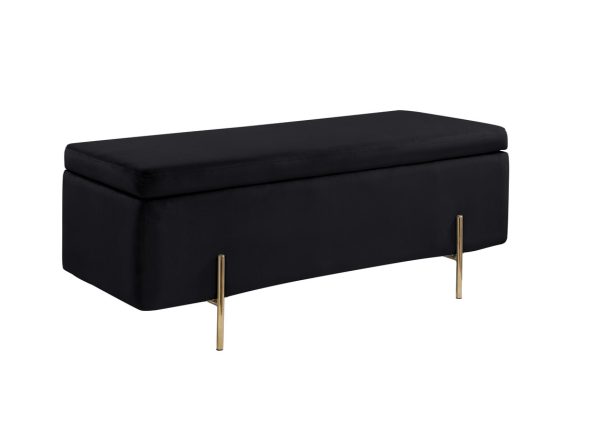 Emma 45"W Black Velvet Storage Bench with Metal Legs - Image 5