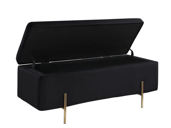 Emma 45"W Black Velvet Storage Bench with Metal Legs - Image 4
