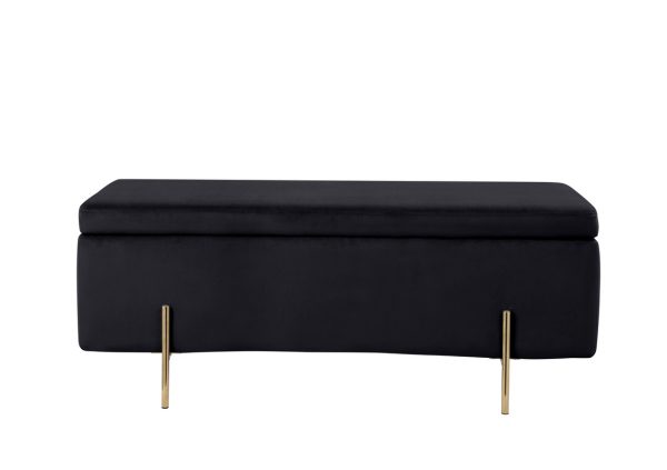 Emma 45"W Black Velvet Storage Bench with Metal Legs - Image 7