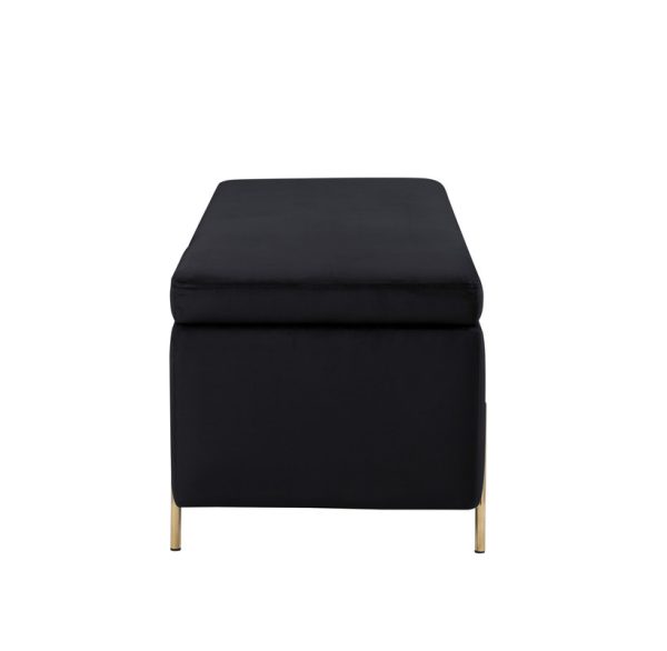 Emma 45"W Black Velvet Storage Bench with Metal Legs - Image 3