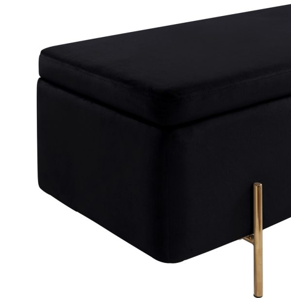 Emma 45"W Black Velvet Storage Bench with Metal Legs - Image 6