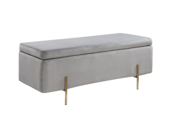 Emma 45"W Gray Velvet Storage Bench with Metal Legs - Image 4