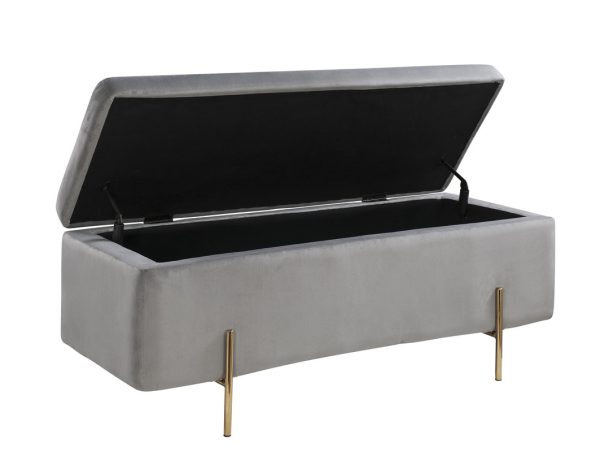 Emma 45"W Gray Velvet Storage Bench with Metal Legs - Image 3