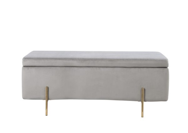 Emma 45"W Gray Velvet Storage Bench with Metal Legs - Image 2