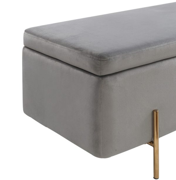 Emma 45"W Gray Velvet Storage Bench with Metal Legs - Image 6
