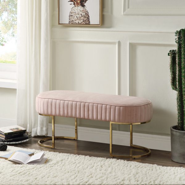 Set of 2 Julianne Pink Velvet 41"W Bench with Metal Base