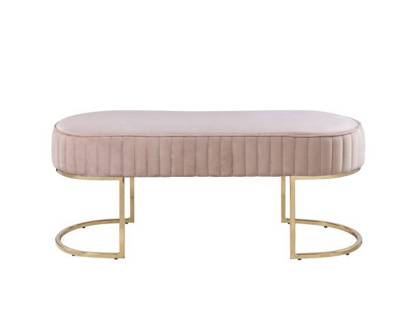 Set of 2 Julianne Pink Velvet 41"W Bench with Metal Base - Image 3