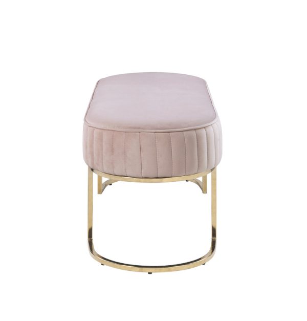 Set of 2 Julianne Pink Velvet 41"W Bench with Metal Base - Image 2