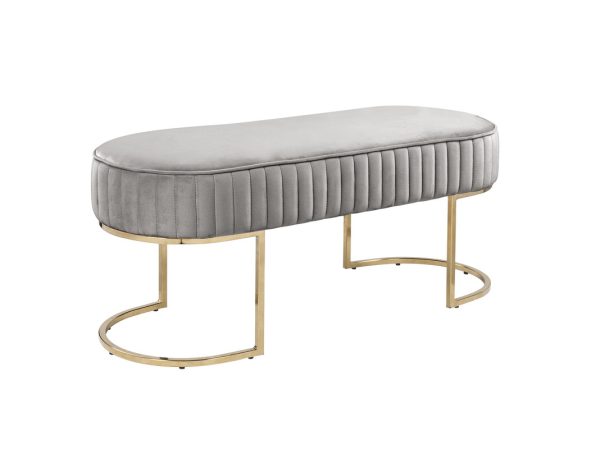 Set of 2 Julianne Gray Velvet 41"W Bench with Metal Base - Image 4