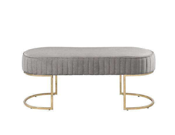Set of 2 Julianne Gray Velvet 41"W Bench with Metal Base - Image 3