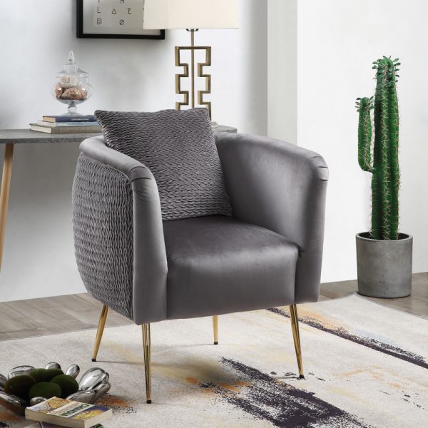 Natalie 30"W Gray Velvet Barrel Accent Chair with Metal Legs