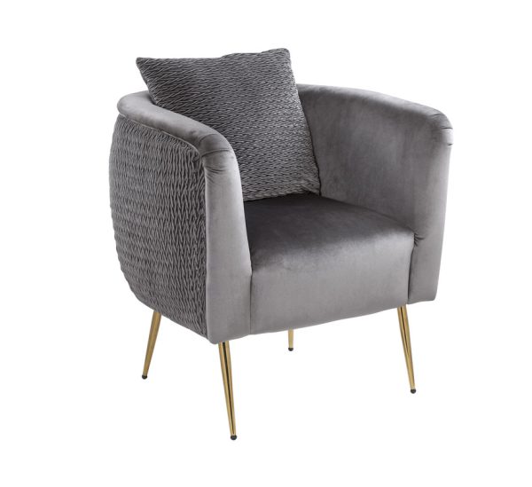 Natalie 30"W Gray Velvet Barrel Accent Chair with Metal Legs - Image 4