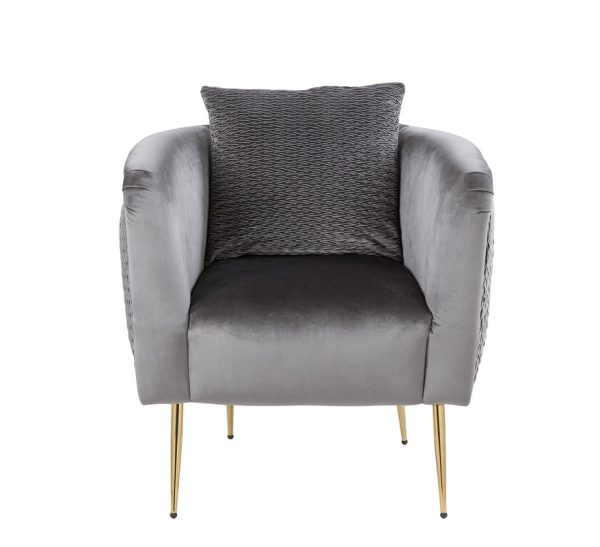 Natalie 30"W Gray Velvet Barrel Accent Chair with Metal Legs - Image 3