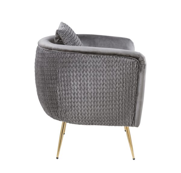 Natalie 30"W Gray Velvet Barrel Accent Chair with Metal Legs - Image 2
