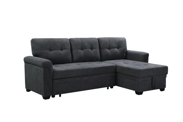 Connor 84"W Dark Gray Fabric Reversible Sectional Sleeper Sofa Chaise with Storage