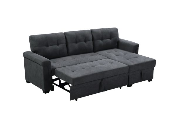 Connor 84"W Dark Gray Fabric Reversible Sectional Sleeper Sofa Chaise with Storage - Image 5