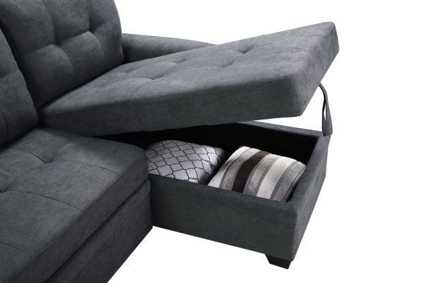 Connor 84"W Dark Gray Fabric Reversible Sectional Sleeper Sofa Chaise with Storage - Image 4