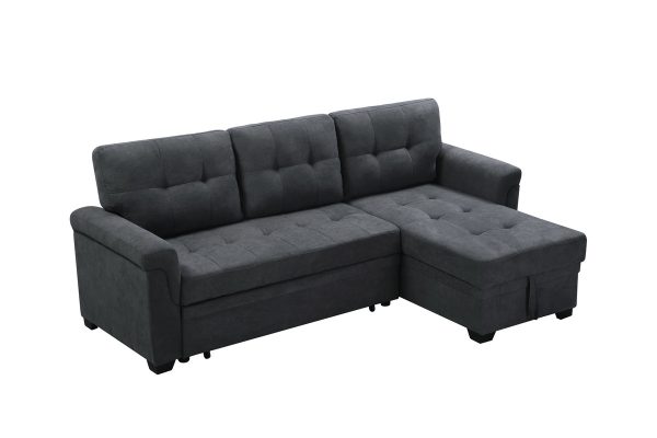 Connor 84"W Dark Gray Fabric Reversible Sectional Sleeper Sofa Chaise with Storage - Image 3