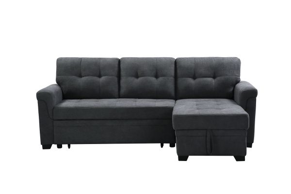 Connor 84"W Dark Gray Fabric Reversible Sectional Sleeper Sofa Chaise with Storage - Image 2