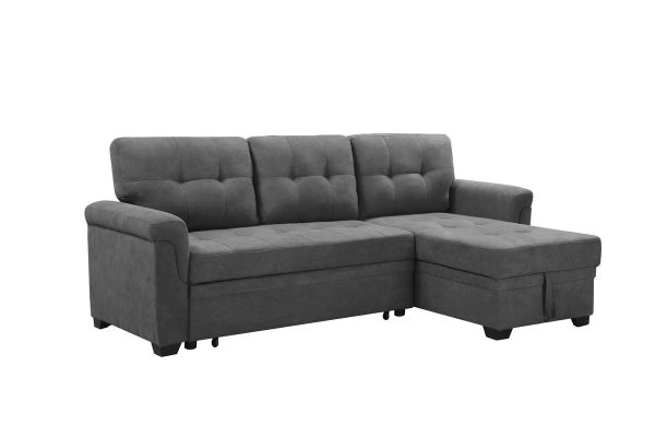 Connor 84"W Gray Fabric Reversible Sectional Sleeper Sofa Chaise with Storage
