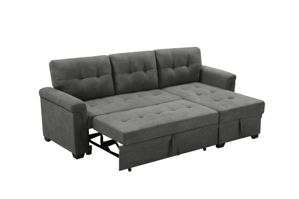Connor 84"W Gray Fabric Reversible Sectional Sleeper Sofa Chaise with Storage - Image 4