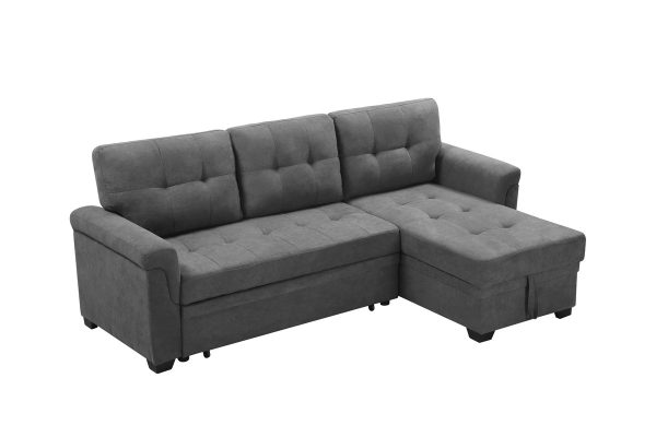 Connor 84"W Gray Fabric Reversible Sectional Sleeper Sofa Chaise with Storage - Image 2
