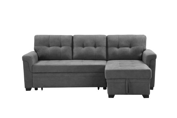 Connor 84"W Gray Fabric Reversible Sectional Sleeper Sofa Chaise with Storage - Image 10