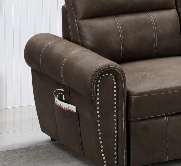 Hugo 96"W Brown Reversible Sleeper Sectional Sofa Chaise with USB Charger - Image 2