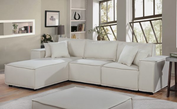 Harvey 104"W Sofa with Reversible Chaise in Beige Linen