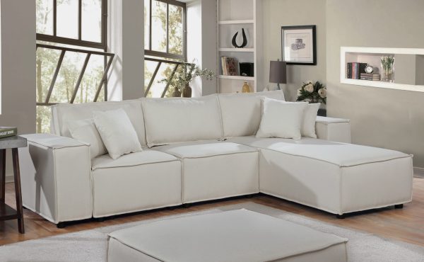 Harvey 104"W Sofa with Reversible Chaise in Beige Linen - Image 4