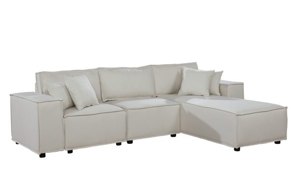 Harvey 104"W Sofa with Reversible Chaise in Beige Linen - Image 5