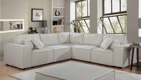 Jenson 99"W Modular Sectional Sofa in Beige Linen