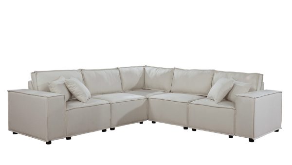 Jenson 99"W Modular Sectional Sofa in Beige Linen - Image 3