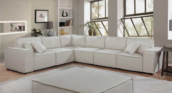 Janelle 127.5"W Modular Sectional Sofa in Beige Linen