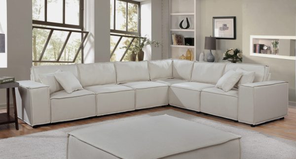 Janelle 127.5"W Modular Sectional Sofa in Beige Linen - Image 3