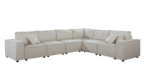 Janelle 127.5"W Modular Sectional Sofa in Beige Linen - Image 2