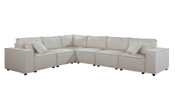 Janelle 127.5"W Modular Sectional Sofa in Beige Linen - Image 4