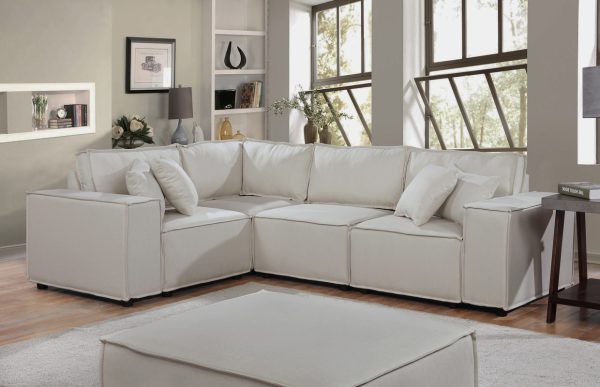 Melrose 99"W Modular Sectional Sofa with Ottoman in Beige Linen
