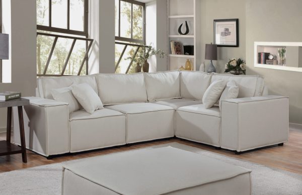 Melrose 99"W Modular Sectional Sofa with Ottoman in Beige Linen - Image 3