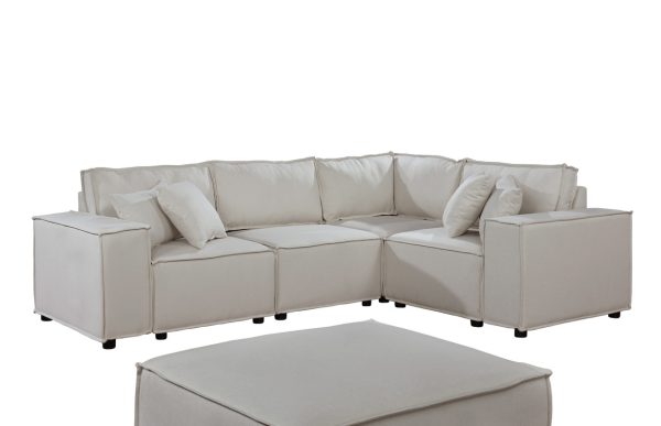 Melrose 99"W Modular Sectional Sofa with Ottoman in Beige Linen - Image 2