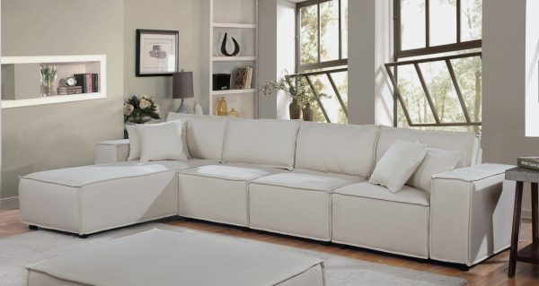 Ermont 132"W Sofa with Reversible Chaise in Beige Linen