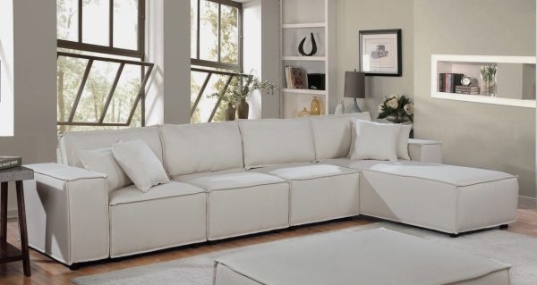Ermont 132"W Sofa with Reversible Chaise in Beige Linen - Image 2