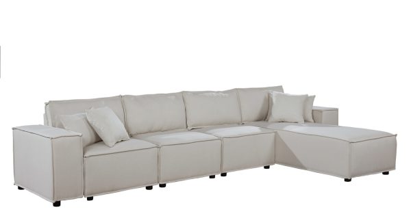Ermont 132"W Sofa with Reversible Chaise in Beige Linen - Image 4