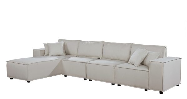 Ermont 132"W Sofa with Reversible Chaise in Beige Linen - Image 3
