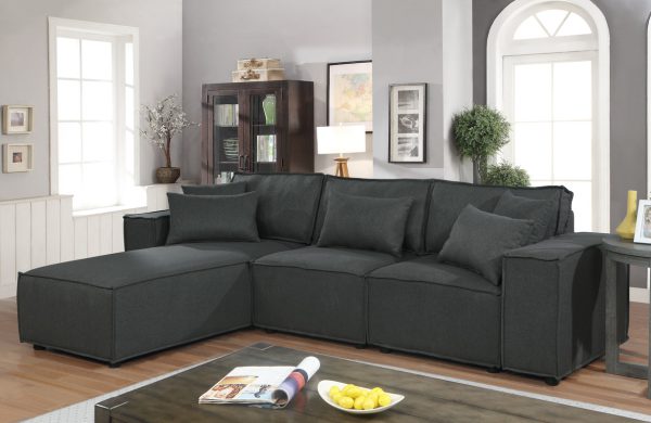 Harvey 104"W Sofa with Reversible Chaise in Dark Gray Linen
