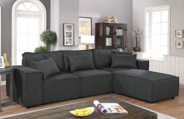 Harvey 104"W Sofa with Reversible Chaise in Dark Gray Linen - Image 3