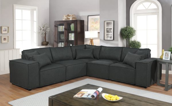 Jenson 99"W Modular Sectional Sofa in Dark Gray Linen